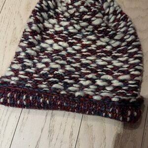 NWOT Zara Chunky Multicolor Knit Beanie - Cream, Burgundy & Teal